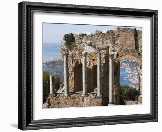 Greek Theatre, View of Giardini Naxos, Taormina, Sicily, Italy, Mediterranean, Europe-Martin Child-Framed Photographic Print