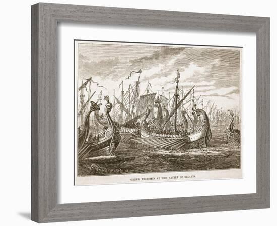 Greek Triremes at the Battle of Salamis (Litho)-English-Framed Giclee Print