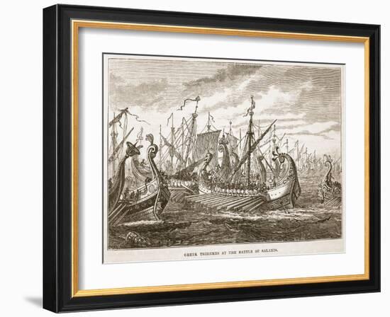 Greek Triremes at the Battle of Salamis (Litho)-English-Framed Giclee Print