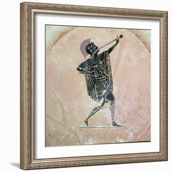 Greek vase painting of a Greek soldier with a trumpet. Artist: Unknown-Unknown-Framed Giclee Print