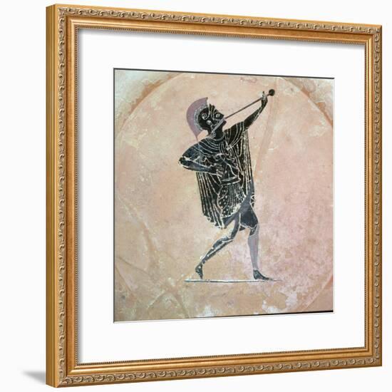 Greek vase painting of a Greek soldier with a trumpet. Artist: Unknown-Unknown-Framed Giclee Print
