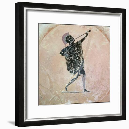 Greek vase painting of a Greek soldier with a trumpet. Artist: Unknown-Unknown-Framed Giclee Print