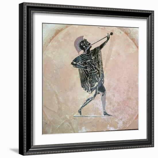 Greek vase painting of a Greek soldier with a trumpet. Artist: Unknown-Unknown-Framed Giclee Print