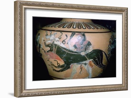 Greek vase painting of Heracles and Cerberus. Artist: Unknown-Unknown-Framed Giclee Print