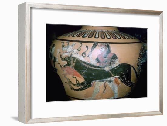 Greek vase painting of Heracles and Cerberus. Artist: Unknown-Unknown-Framed Giclee Print