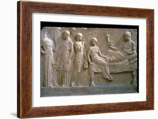 Greek votive relief of actors. Artist: Unknown-Unknown-Framed Giclee Print