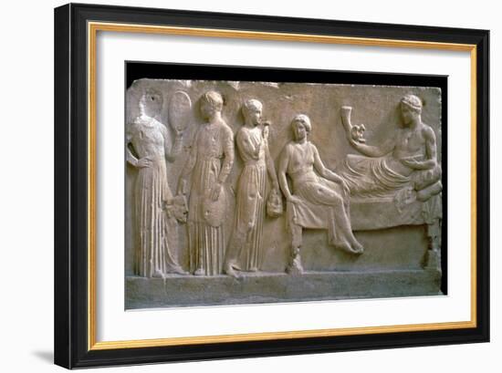 Greek votive relief of actors. Artist: Unknown-Unknown-Framed Giclee Print