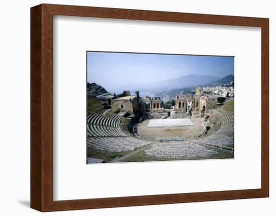 GreekGreek Ampitheatre, seashore and Mt Etna, Taormina, Sicily, 3rd century, (c20th century)-Unknown-Framed Photographic Print