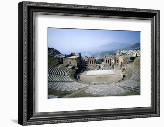 GreekGreek Ampitheatre, seashore and Mt Etna, Taormina, Sicily, 3rd century, (c20th century)-Unknown-Framed Photographic Print