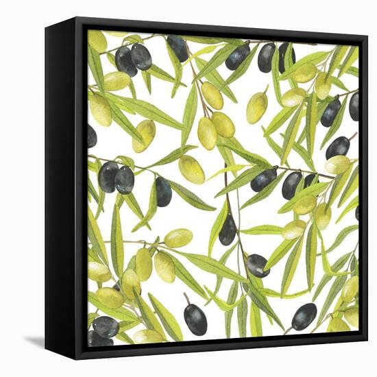 Green and Black Olives Watercolor-Maria Mirnaya-Framed Stretched Canvas