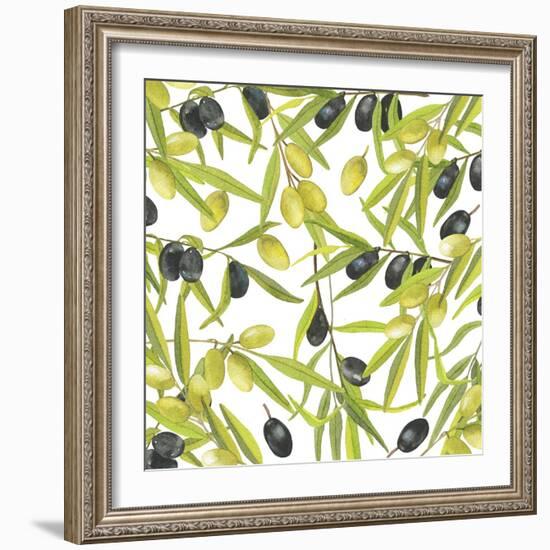Green and Black Olives Watercolor-Maria Mirnaya-Framed Art Print