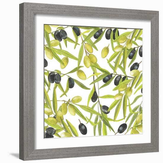 Green and Black Olives Watercolor-Maria Mirnaya-Framed Art Print