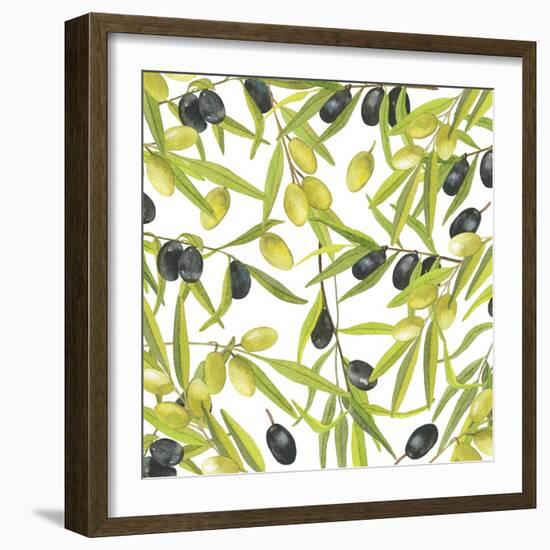 Green and Black Olives Watercolor-Maria Mirnaya-Framed Art Print