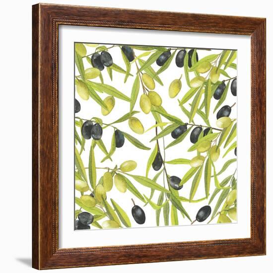 Green and Black Olives Watercolor-Maria Mirnaya-Framed Art Print