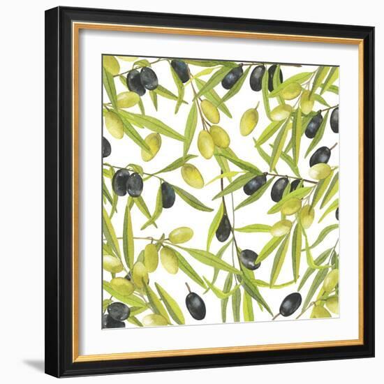 Green and Black Olives Watercolor-Maria Mirnaya-Framed Art Print