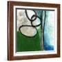 Green and Blue Abstract-Linda Woods-Framed Art Print