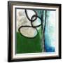 Green and Blue Abstract-Linda Woods-Framed Art Print