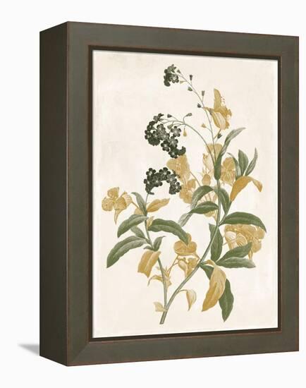 Green and Gold Flowers 2-Jace Grey-Framed Stretched Canvas