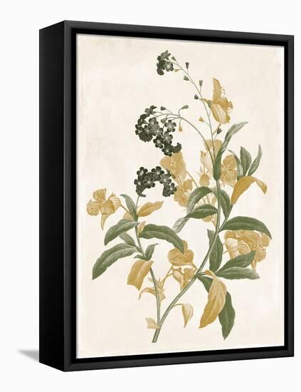 Green and Gold Flowers 2-Jace Grey-Framed Stretched Canvas