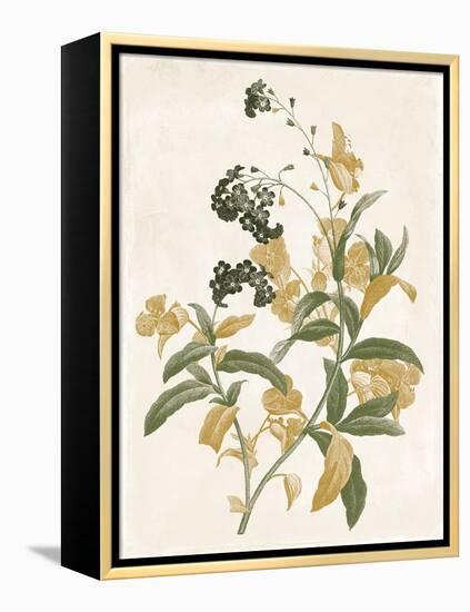 Green and Gold Flowers 2-Jace Grey-Framed Stretched Canvas