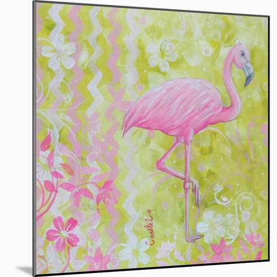 Green and Pink Flowers Flamingo Bird-Megan Aroon Duncanson-Mounted Art Print