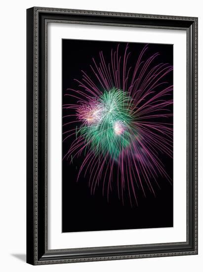 Green and Violet Amazing Fireworks Isolated in Dark Background-lucky-photographer-Framed Photographic Print