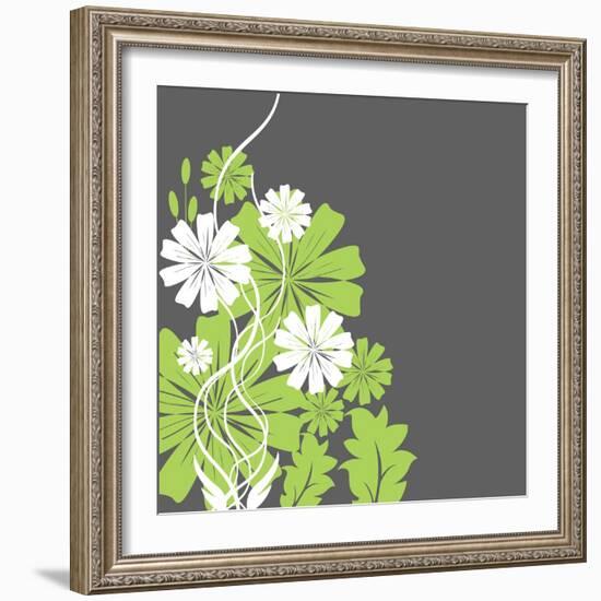 Green and White Flowers-sabelskaya-Framed Art Print