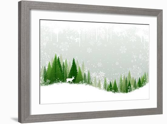 Green and White Winter Forest Grunge Background Design-Mike McDonald-Framed Art Print