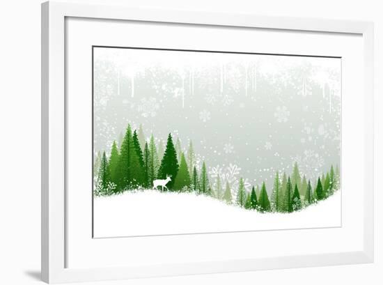 Green and White Winter Forest Grunge Background Design-Mike McDonald-Framed Art Print