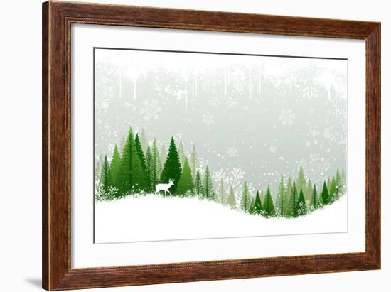 Green and White Winter Forest Grunge Background Design-Mike McDonald-Framed Art Print