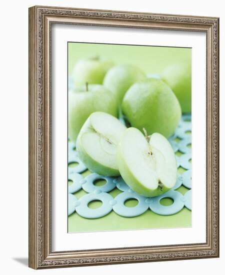 Green Apples, Whole and Halved-Maja Smend-Framed Photographic Print