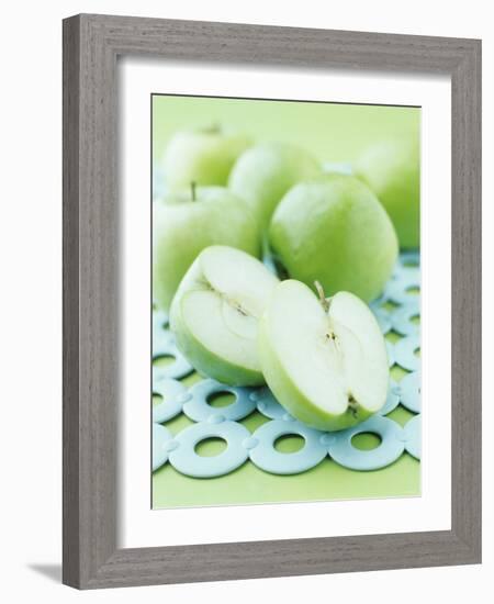 Green Apples, Whole and Halved-Maja Smend-Framed Photographic Print