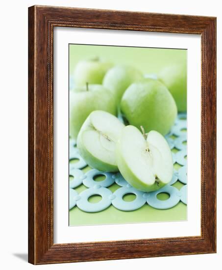 Green Apples, Whole and Halved-Maja Smend-Framed Photographic Print