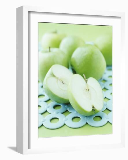 Green Apples, Whole and Halved-Maja Smend-Framed Photographic Print