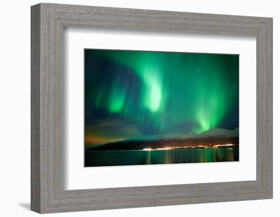 Green Aurora Borealis Dancing in the Sky-Spumador-Framed Photographic Print