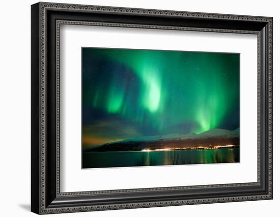 Green Aurora Borealis Dancing in the Sky-Spumador-Framed Photographic Print