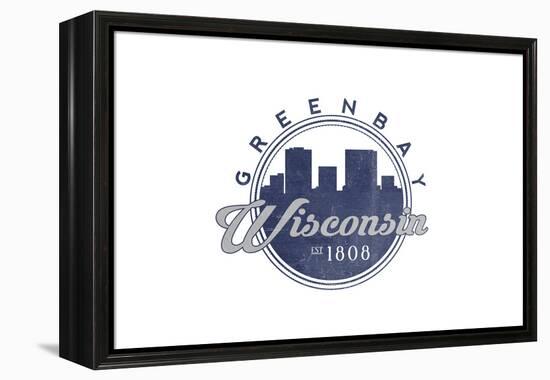 Green Bay, Wisconsin - Skyline Seal (Blue)-Lantern Press-Framed Stretched Canvas