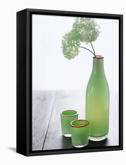 Green Bottle with Flowers and Green Glasses-Alena Hrbkova-Framed Premier Image Canvas