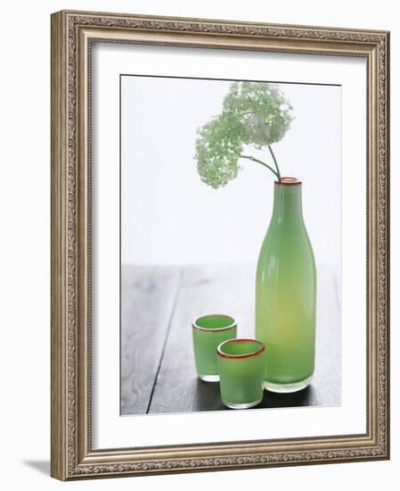 Green Bottle with Flowers and Green Glasses-Alena Hrbkova-Framed Premium Photographic Print