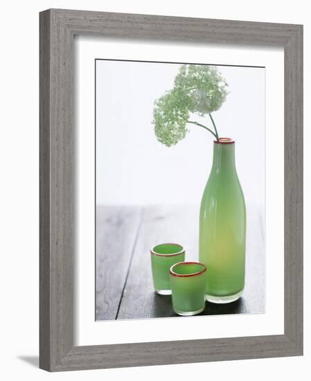 Green Bottle with Flowers and Green Glasses-Alena Hrbkova-Framed Photographic Print