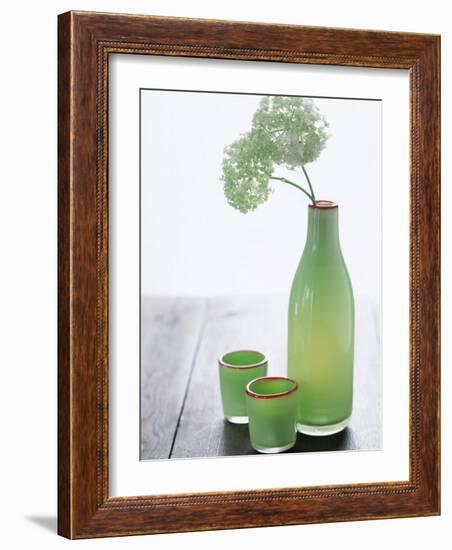 Green Bottle with Flowers and Green Glasses-Alena Hrbkova-Framed Photographic Print