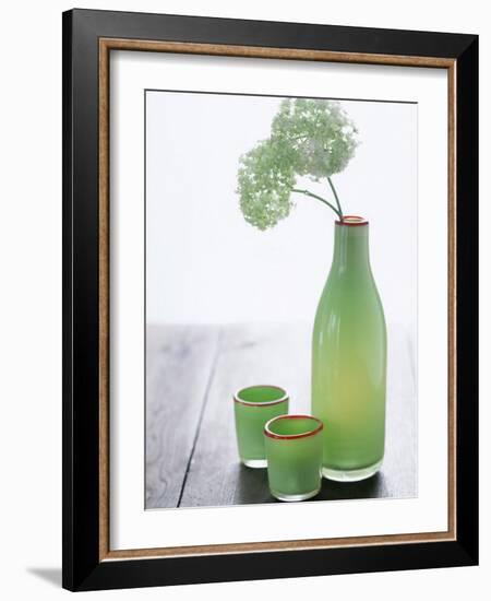 Green Bottle with Flowers and Green Glasses-Alena Hrbkova-Framed Photographic Print