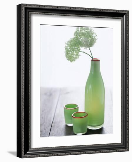 Green Bottle with Flowers and Green Glasses-Alena Hrbkova-Framed Photographic Print