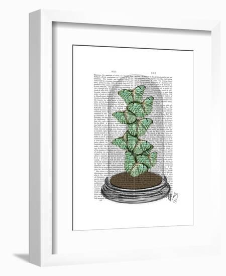 Green Butterflies in Bell Jar-Fab Funky-Framed Art Print