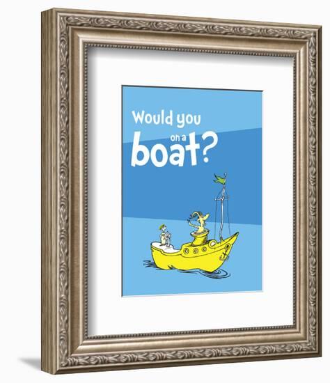 Green Eggs Would You Collection I - Would You on a Boat? (blue)-Theodor (Dr. Seuss) Geisel-Framed Art Print