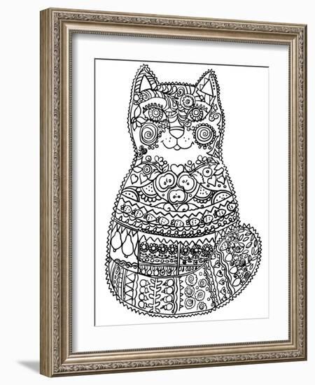 Green Folk Cat 1: LINE ART-Oxana Zaika-Framed Giclee Print