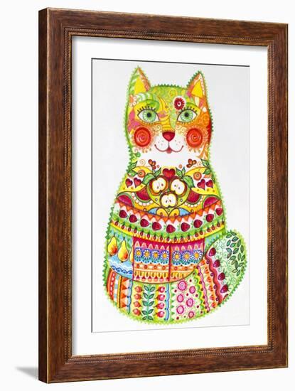 Green Folk Cat 1-Oxana Zaika-Framed Giclee Print