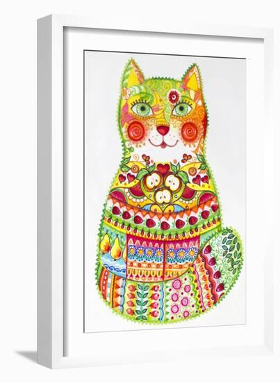 Green Folk Cat 1-Oxana Zaika-Framed Giclee Print