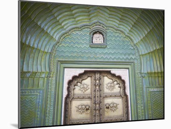 Green Gate in Pitam Niwas Chowk, City Palace, Jaipur, Rajasthan, India-Ian Trower-Mounted Photographic Print