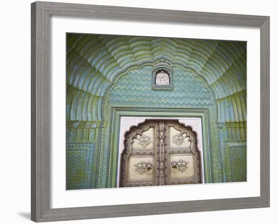 Green Gate in Pitam Niwas Chowk, City Palace, Jaipur, Rajasthan, India-Ian Trower-Framed Photographic Print